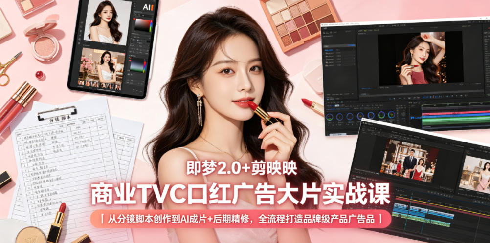 即梦2.0+剪映商业TVC口红广告大片实战课｜从分镜脚本创作到AI成片+后期精修，全流程打造品牌级产品广告-沧海聊项目