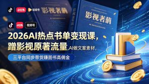 2026AI热点书单变现课，蹭影视原著流量，AI做文案素材，三平台同步带货赚图书高佣金-沧海聊项目