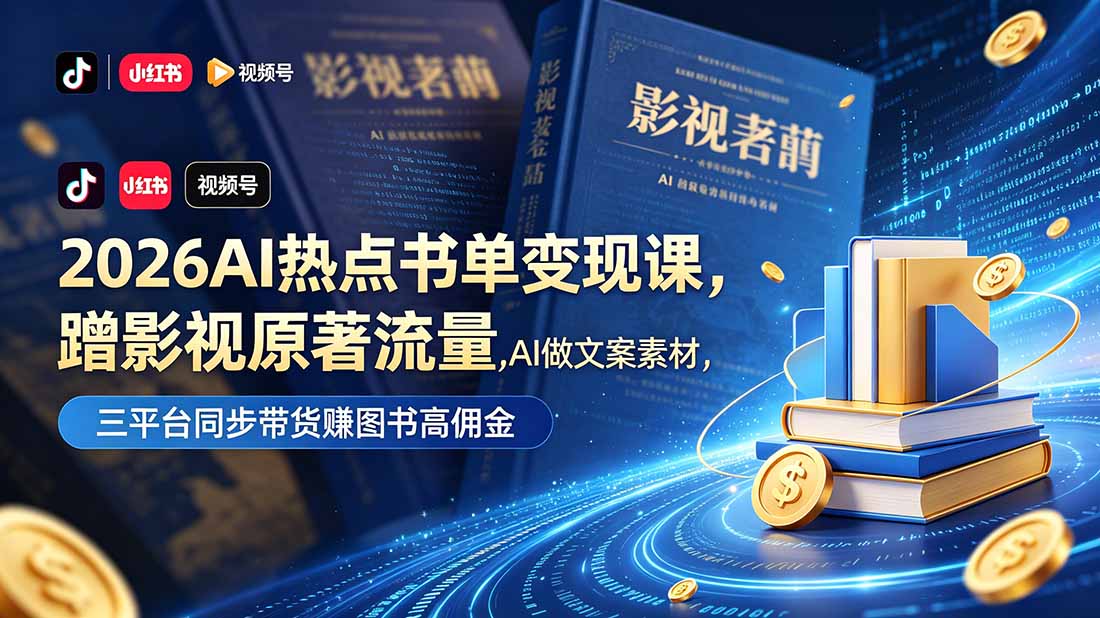 2026AI热点书单变现课，蹭影视原著流量，AI做文案素材，三平台同步带货赚图书高佣金-沧海聊项目