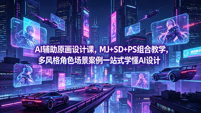 AI辅助原画设计课，MJ+SD+PS组合教学，多风格角色场景案例一站式学懂AI设计-沧海聊项目