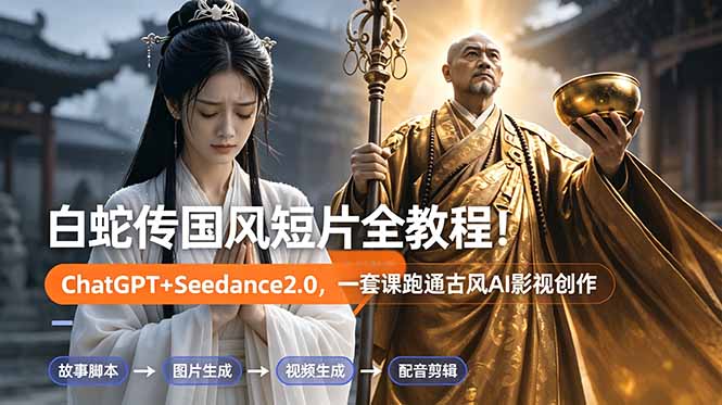 白蛇传-国风短片全教程！ChatGPT+Seedance2.0，一套课跑通古风AI影视创作-沧海聊项目
