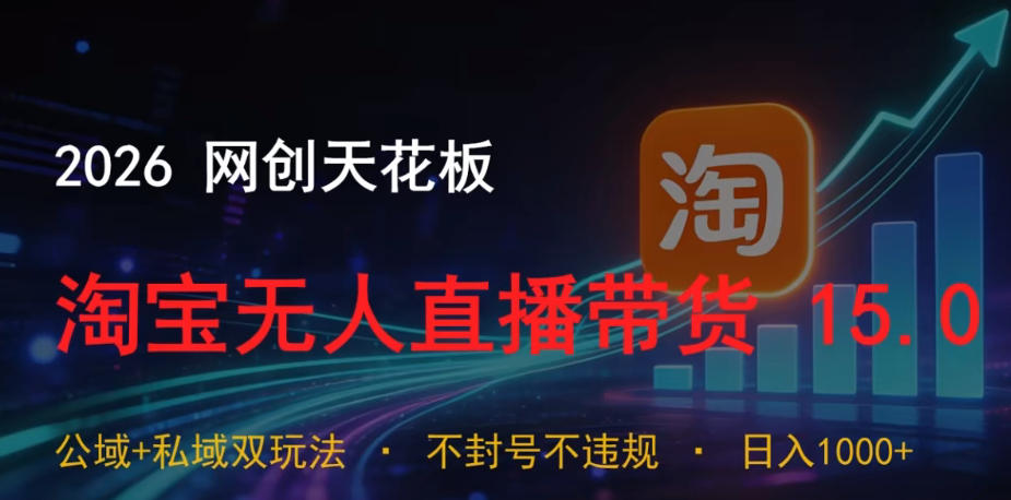 2026网创天花板，淘宝无人直播带货15.0，公域+私域双玩法，日入1k+，不违规不封号【揭秘】-沧海聊项目