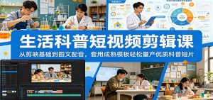 生活科普短视频剪辑课：从剪映基础到图文配音，套用成熟模板轻松量产优质科普短片-沧海聊项目