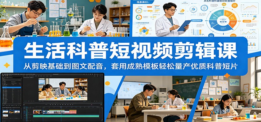 生活科普短视频剪辑课：从剪映基础到图文配音，套用成熟模板轻松量产优质科普短片-沧海聊项目