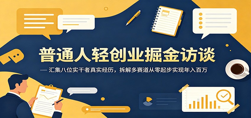 普通人轻创业掘金访谈：汇集八位实干者真实经历，拆解多赛道从零起步实现年入百万-沧海聊项目