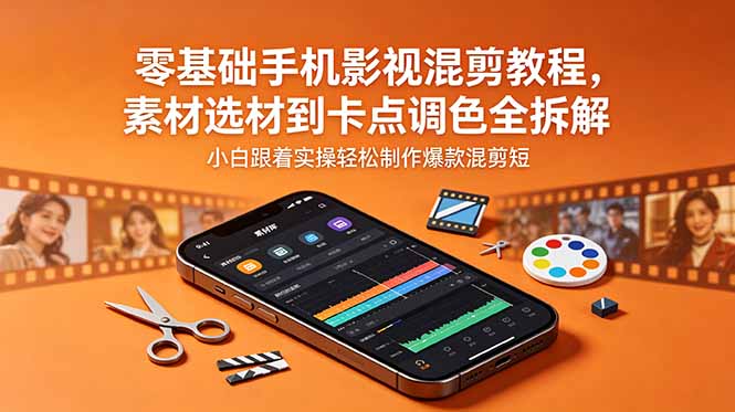 零基础手机影视混剪教程，素材选材到卡点调色全拆解，小白跟着实操轻松制作爆款混剪短片-沧海聊项目