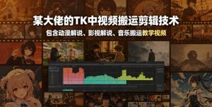 某大佬的TK中视频搬运剪辑技术，包含动漫解说、影视解说、音乐搬运教学视频-沧海聊项目