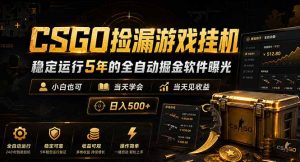 CSGO捡漏游戏挂机，稳定运行5年的全自动掘金软件曝光，小白也可当天学会，当天见收益，日入500+-沧海聊项目