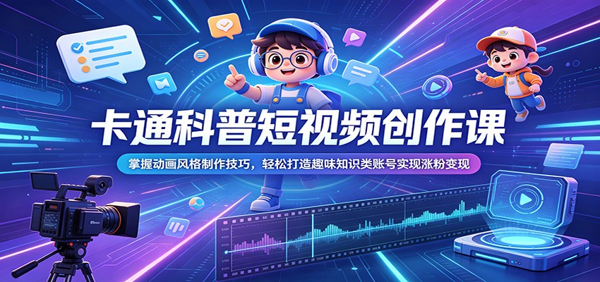 卡通科普短视频创作课：掌握动画风格制作技巧，轻松打造趣味知识类账号实现涨粉变现-沧海聊项目