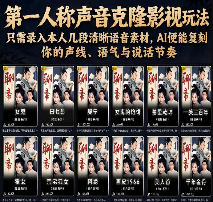 第一人称声音克隆影视玩法，只需录入本人几段清晰语音素材，AI便能复刻你的声线、语气与说话节奏-沧海聊项目