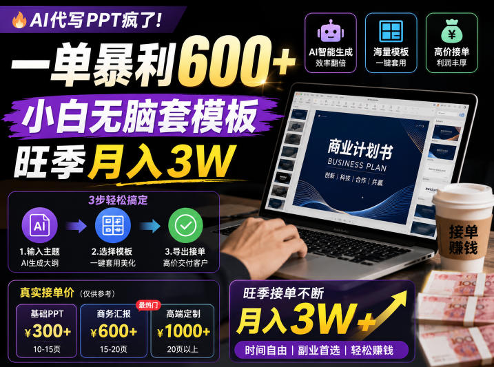 AI代写PPT疯了！一单暴利600+，小白无脑套模板，旺季月入3W，不用苦哈哈引流【揭秘】-沧海聊项目