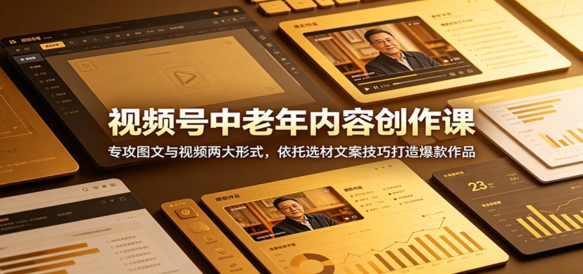 视频号中老年内容创作课：专攻图文与视频两大形式，依托选材文案技巧打造爆款作品-沧海聊项目