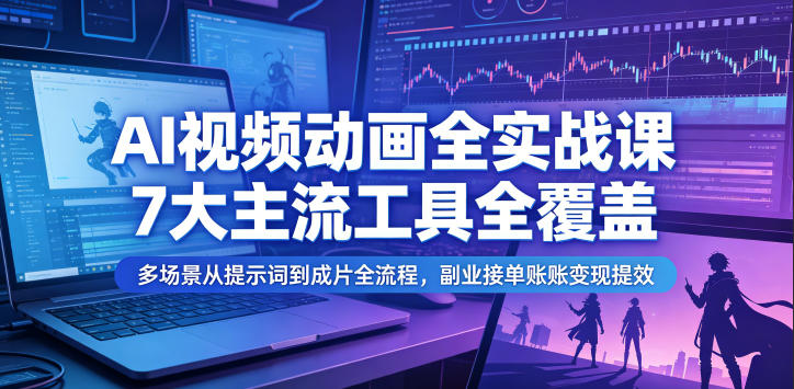 AI视频动画全实战课，7大主流工具全覆盖，多场景从提示词到成片全流程，副业接单账号变现提效-沧海聊项目