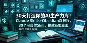 30天打造你的AI生产力库！Claude Skills+Obsidian 双教程，30 个可交付 Skill，提效还能变现-沧海聊项目