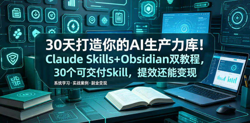 30天打造你的AI生产力库！Claude Skills+Obsidian 双教程，30 个可交付 Skill，提效还能变现-沧海聊项目