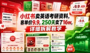 小红书卖英语考研资料，客单价9.9，250天卖了16w，详细拆解教学-沧海聊项目