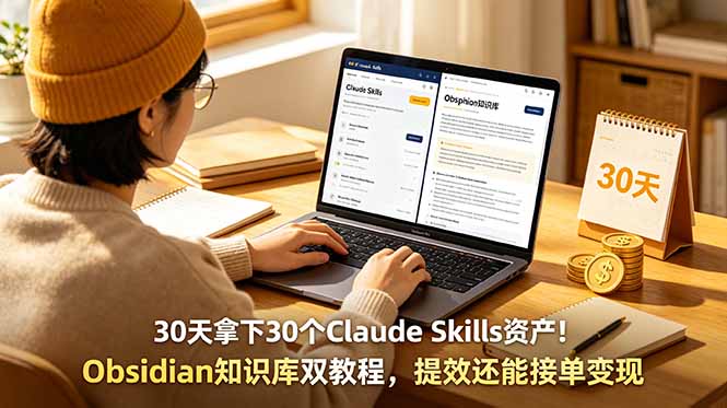 30天拿下30个Claude Skills资产！Obsidian知识库双教程，提效还能接单变现-沧海聊项目