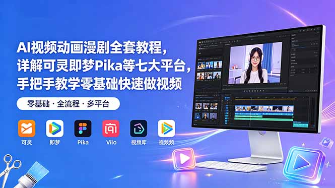 AI视频动画漫剧全套教程，详解可灵即梦Pika等七大平台，手把手教学零基础快速做视频-沧海聊项目