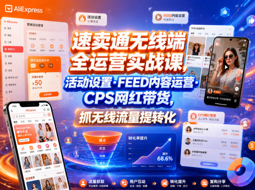 速卖通无线端全运营实战课，活动设置・FEED内容运营・CPS网红带货，抓无线流量提转化-沧海聊项目