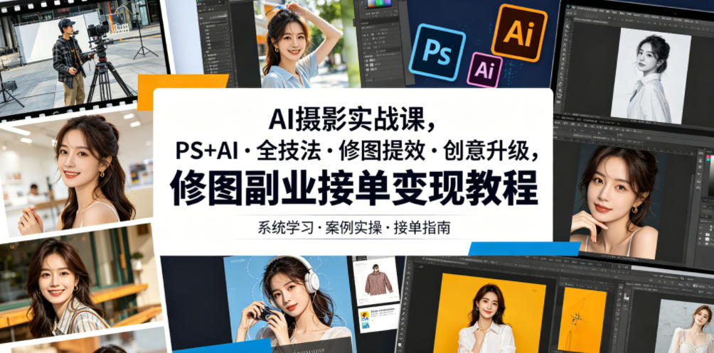 AI摄影实战课，PS+AI・全技法・修图提效・创意升级，修图副业接单变现教程-沧海聊项目
