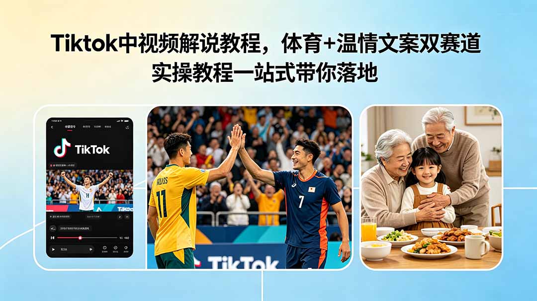 Tiktok中视频解说教程，体育+温情文案双赛道实操教程一站式带你落地-沧海聊项目