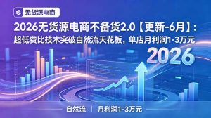 2026无货源电商不备货2.0【更新-6月】：超低费比技术突破自然流天花板，单店月利润1-3万元-沧海聊项目