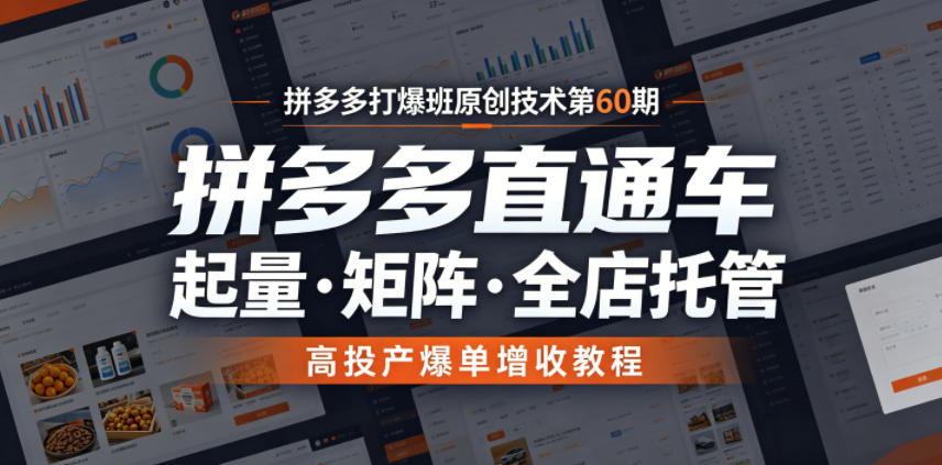 拼多多打爆班原创技术第60期，拼多多直通车，起量・矩阵・全店托管，高投产爆单增收教程-沧海聊项目
