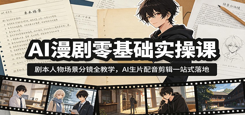 AI漫剧零基础实操课：剧本人物场景分镜全教学，AI生片配音剪辑一站式落地-沧海聊项目