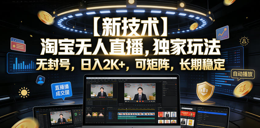 【新技术】淘宝无人直播，独家玩法，无封号，日入2K+，可矩阵，长期稳定【揭秘】-沧海聊项目