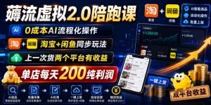 薅流虚拟2.0陪跑课,0成本AI流程化操作,淘宝+闲鱼同步玩法,上一次货两个平台有收益,单店每天200纯利润-沧海聊项目