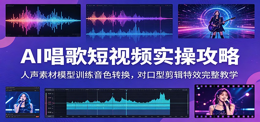 AI唱歌短视频实操攻略：人声素材模型训练音色转换，对口型剪辑特效完整教学-沧海聊项目