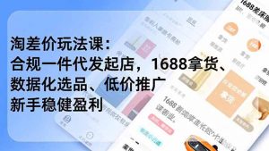 淘差价玩法课：合规一件代发起店，1688拿货、数据化选品、低价推广，新手稳健盈利(更新6月-沧海聊项目