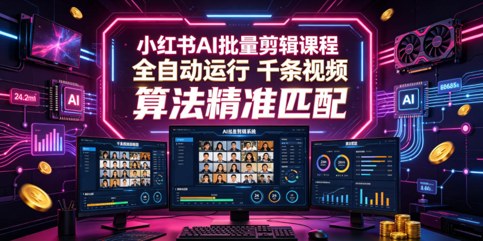 小红书AI批量剪辑课程，24小时全自动运行，解放双手专注运营，千条视频批量处理，小红书算法精准匹配-沧海聊项目