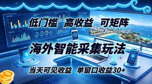 海外智能采集玩法，低门槛高单价可矩阵，当天可见收益，单窗口30+-沧海聊项目