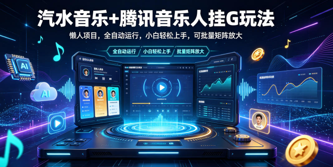 汽水音乐+腾讯音乐人挂G玩法，懒人项目，全自动运行，小白轻松上手，可批量矩阵放大【揭秘】-沧海聊项目
