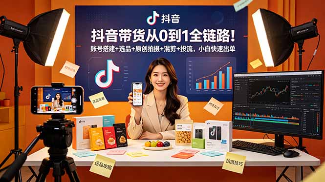 抖音带货从0到1全链路！账号搭建+选品+原创拍摄+混剪+投流，小白快速出单-沧海聊项目