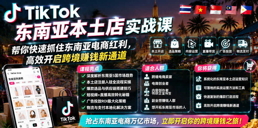 TikTok东南亚本土店实战课，帮你快速抓住东南亚电商红利，高效开启跨境賺钱新通道-沧海聊项目