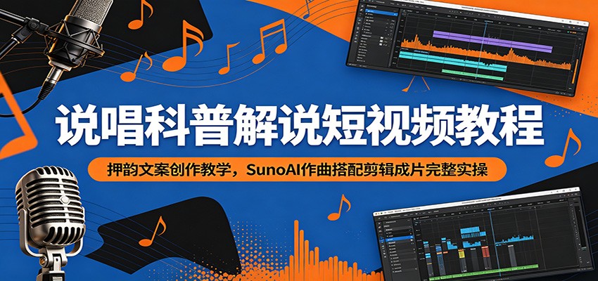 说唱科普解说短视频教程：押韵文案创作教学，SunoAI作曲搭配剪辑成片完整实操-沧海聊项目
