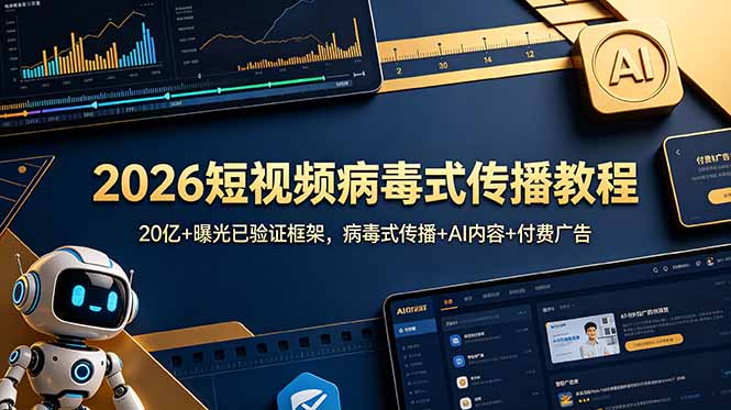 2026短视频病毒式传播教程：20亿+曝光已验证框架，病毒式传播+AI内容+付费广告-沧海聊项目