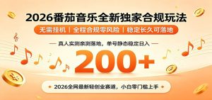 番茄音乐2026最新独家玩法 不挂机不违规 单号实测落地日收200+-沧海聊项目