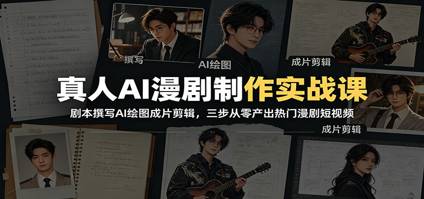 真人AI漫剧制作实战课：剧本撰写AI绘图成片剪辑，三步从零产出热门漫剧短视频-沧海聊项目