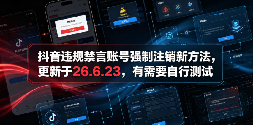 抖音违规禁言账号强制注销新方法，更新于26.6.23，有需要自行测试-沧海聊项目