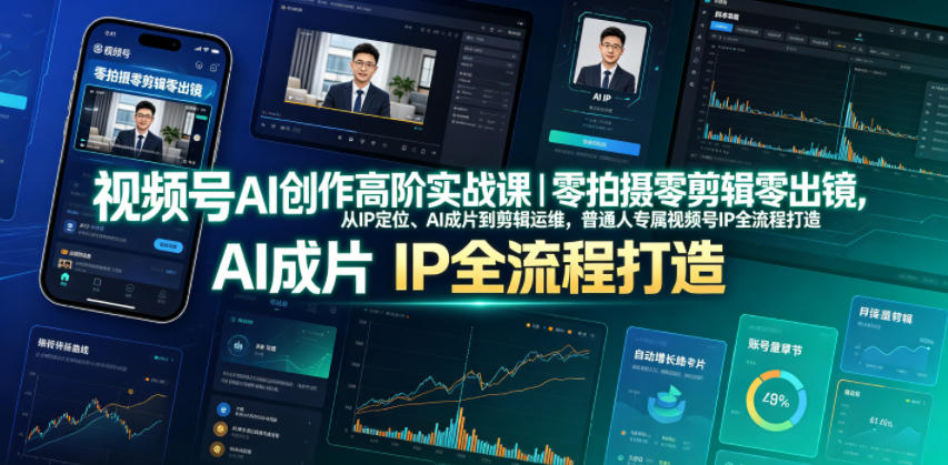视频号AI创作高阶实战课｜零拍摄零剪辑零出镜，从IP定位、AI成片到剪辑运维，普通人专属视频号IP全流程打造-沧海聊项目