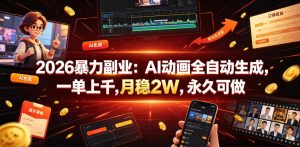 2026暴力副业：AI动画全自动生成，一单上千，月稳2W，永久可做【揭秘】-沧海聊项目