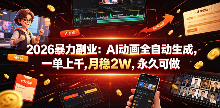 2026暴力副业：AI动画全自动生成，一单上千，月稳2W，永久可做【揭秘】-沧海聊项目