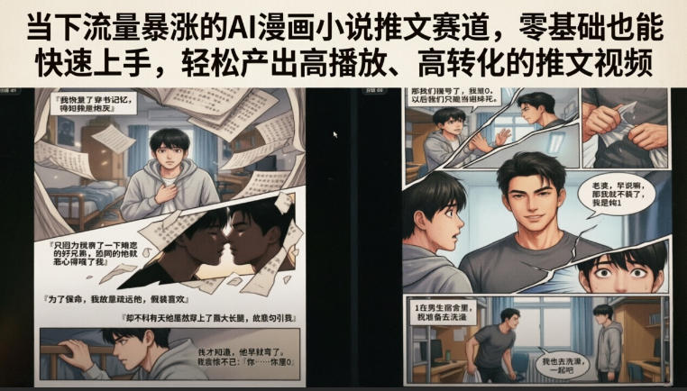 当下流量暴涨的AI漫画小说推文赛道，零基础也能快速上手，轻松产出高播放、高转化的推文视频-沧海聊项目