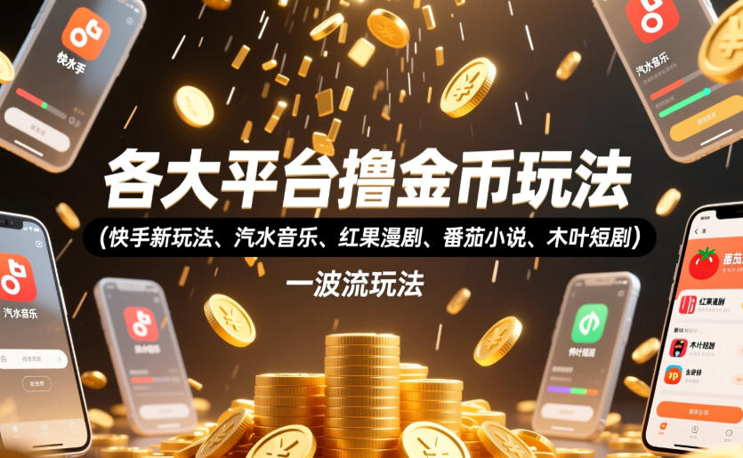 各大平台撸金币玩法(快手新玩法、汽水音乐、红果漫剧、番茄小说、木叶短剧)，一波流玩法(收费398元的教程)-沧海聊项目