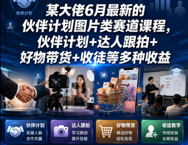 某大佬6月最新的伙伴计划图片类赛道课程，伙伴计划+达人跟拍+好物带货+收徒等多种收益-沧海聊项目