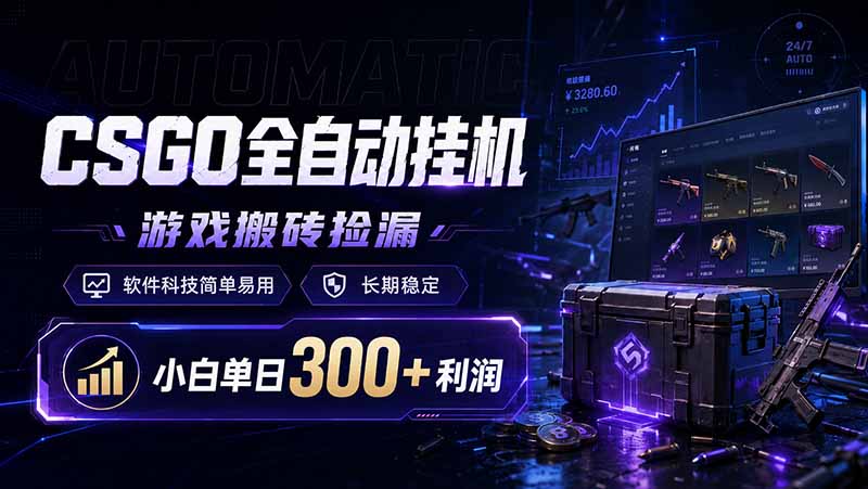 CSGO全自动挂机，游戏搬砖捡漏，软件科技简单易用，长期稳定，小白单日300+利润-沧海聊项目