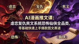AI漫画推文课：虐恋复仇爽文系统恐怖仙侠全品类，零基础快速上手爆款图文赛道-沧海聊项目